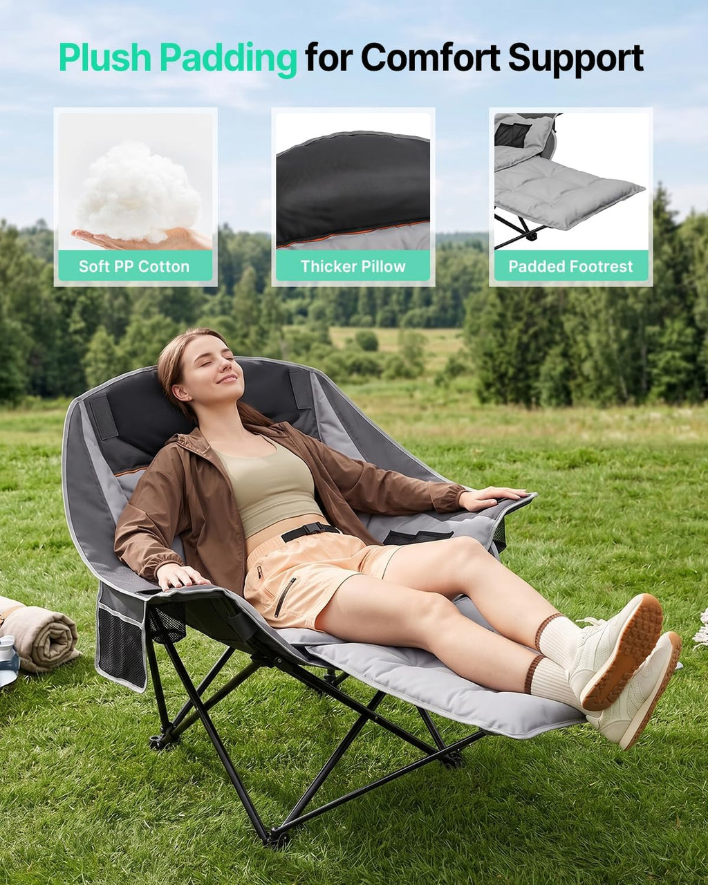HOPERAN Oversized Camping Chair with Foot Rest, 500lbs Padded Lawn Chairs