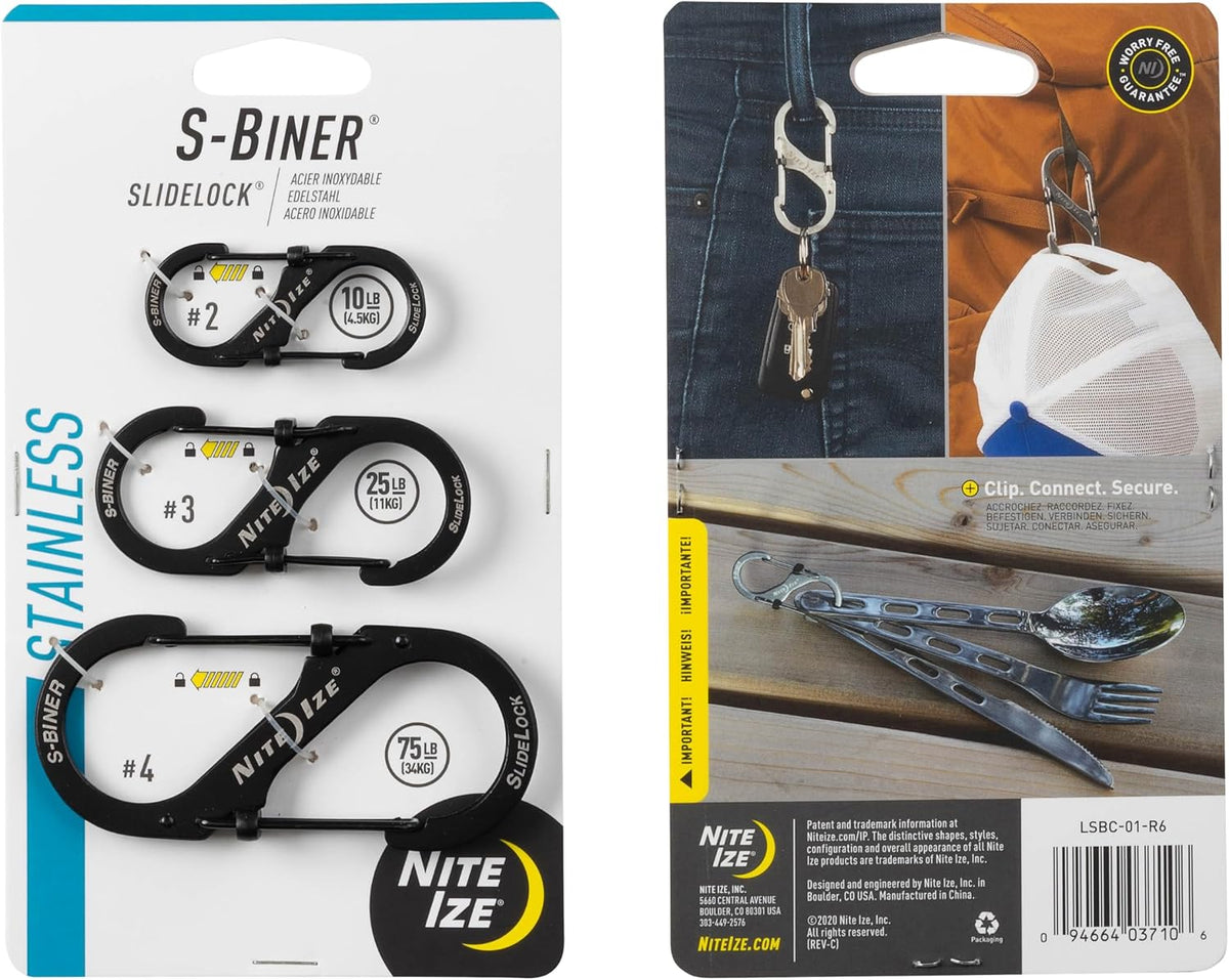 Nite Ize S-Biner SlideLock Stainless Steel - Double-Gated Accessory for Everyday Use - Lockable Dual Design - Independent Locking Mechanism - Securely Hold Keys & Gear