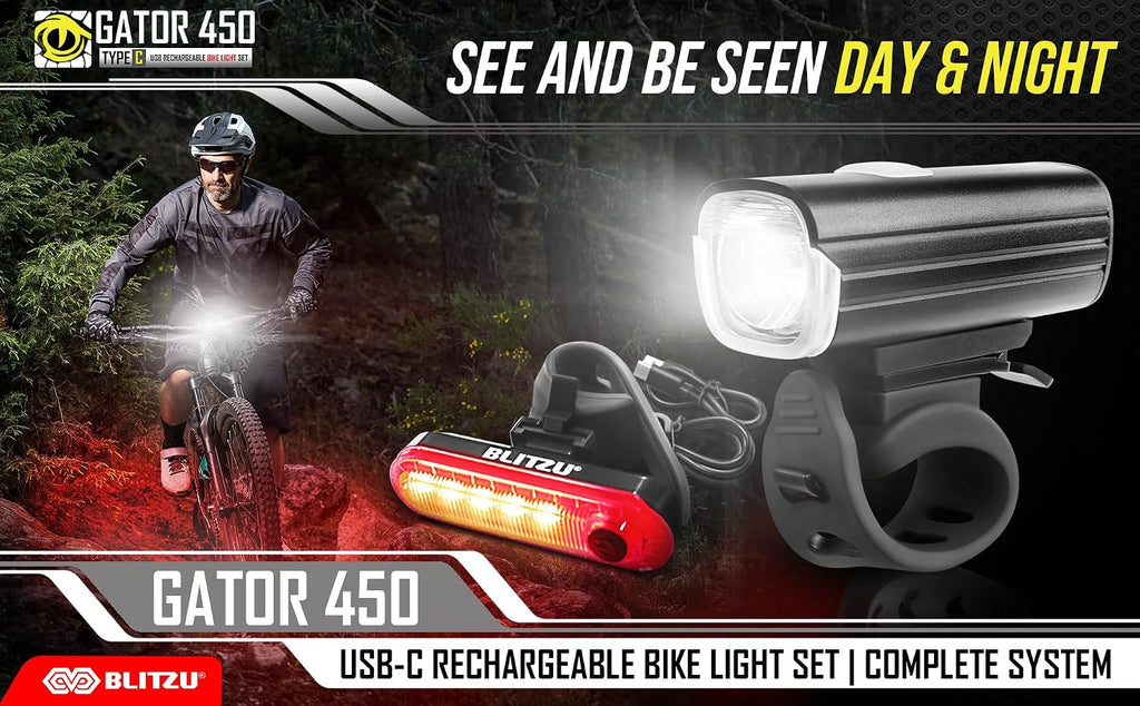 BLITZU USB-C Rechargeable Bike Lights Set, LED Bicycle Front & Rear Light