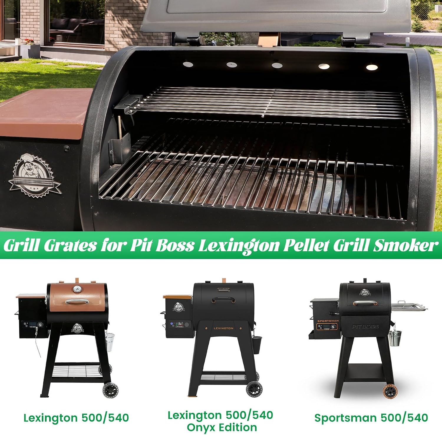 Grill Grates for Pit Boss Lexington 500 540 Series Stainless Steel Cooking Grid Grate Grilling Rack Wood Pellet Smoker Pitboss PB540 PB500LX-005 Replacement Parts 31172 BBQ Accessory