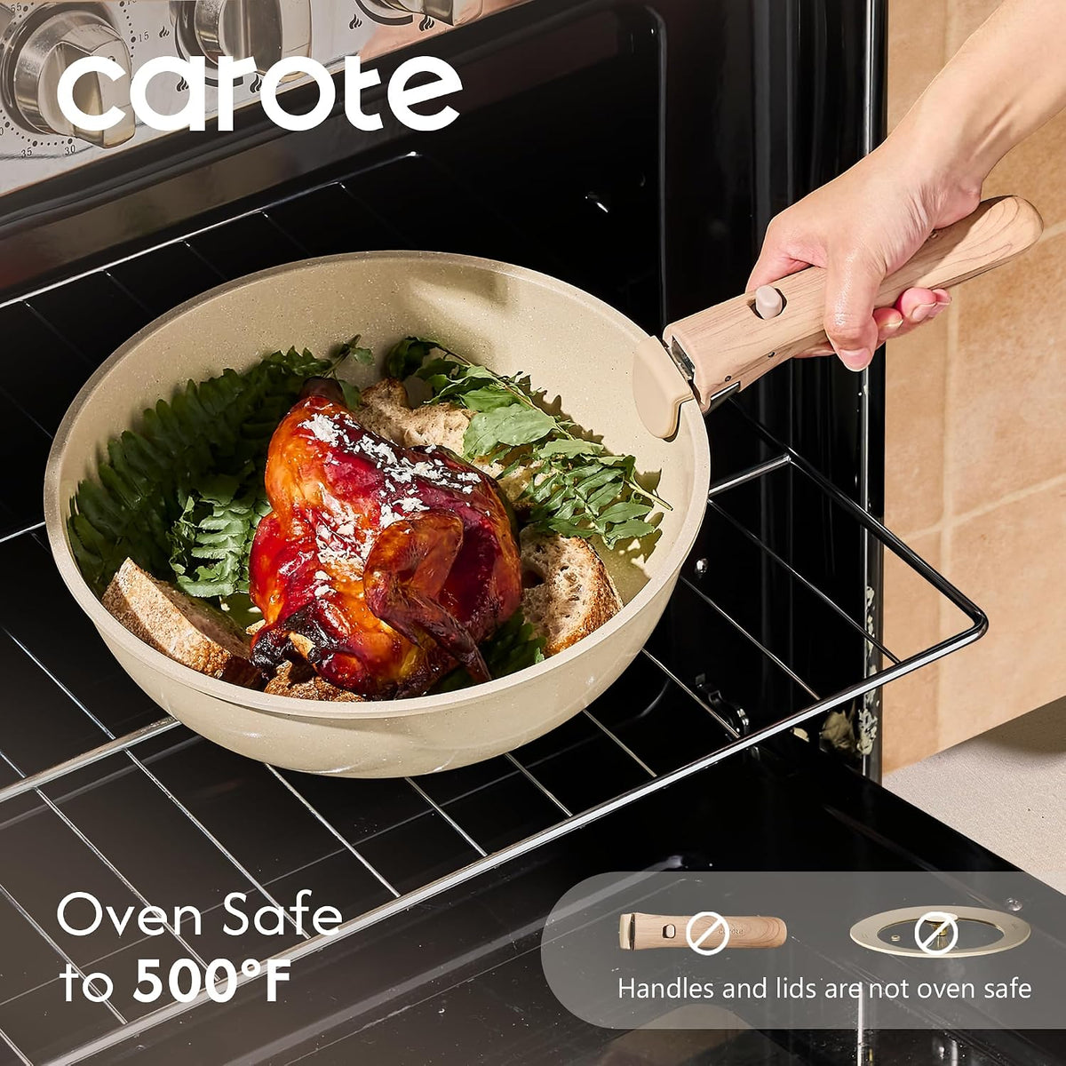 CAROTE 25pcs Ceramic Cookware Set, Pots and Pans Set with Detachable Handle