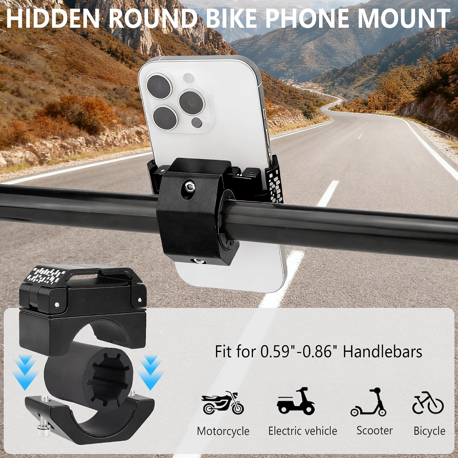 Bike Handlebar Mounts for 4.5-7.1 Phones (Black)