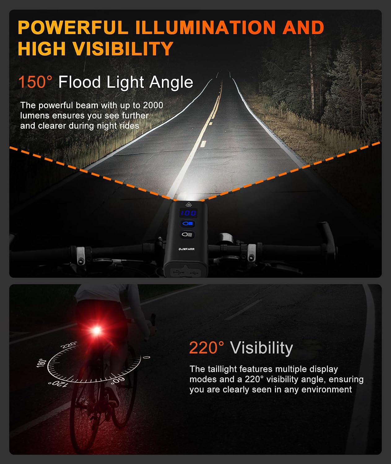 Front Bike Light or Front Headlight & Back Taillight Set, 2000 Lumens Super Bright Road Mountain Ebike Lights, Rechargeable & 6400mAh Ultra-Long Battery Life, 13 Lighting Modes