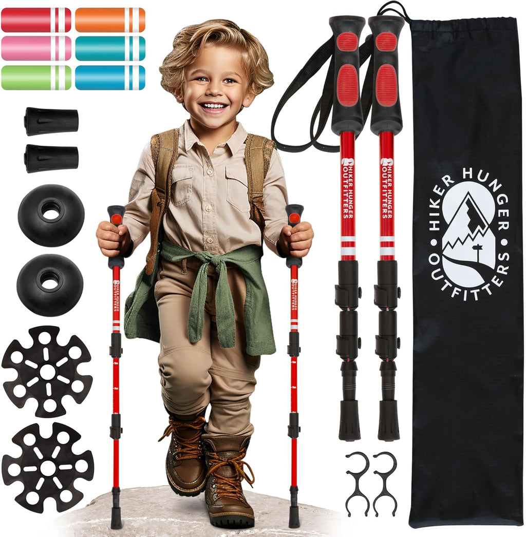 Kids Hiking Poles by USA Brand - Lightweight Collapsible Kids Walking Stick w/Quick Adjustable Flip Locks