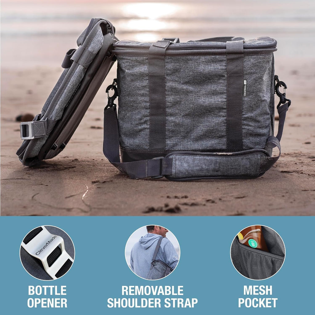 CleverMade Tahoe Collapsible Cooler, Medium Insulated Bag, Gray