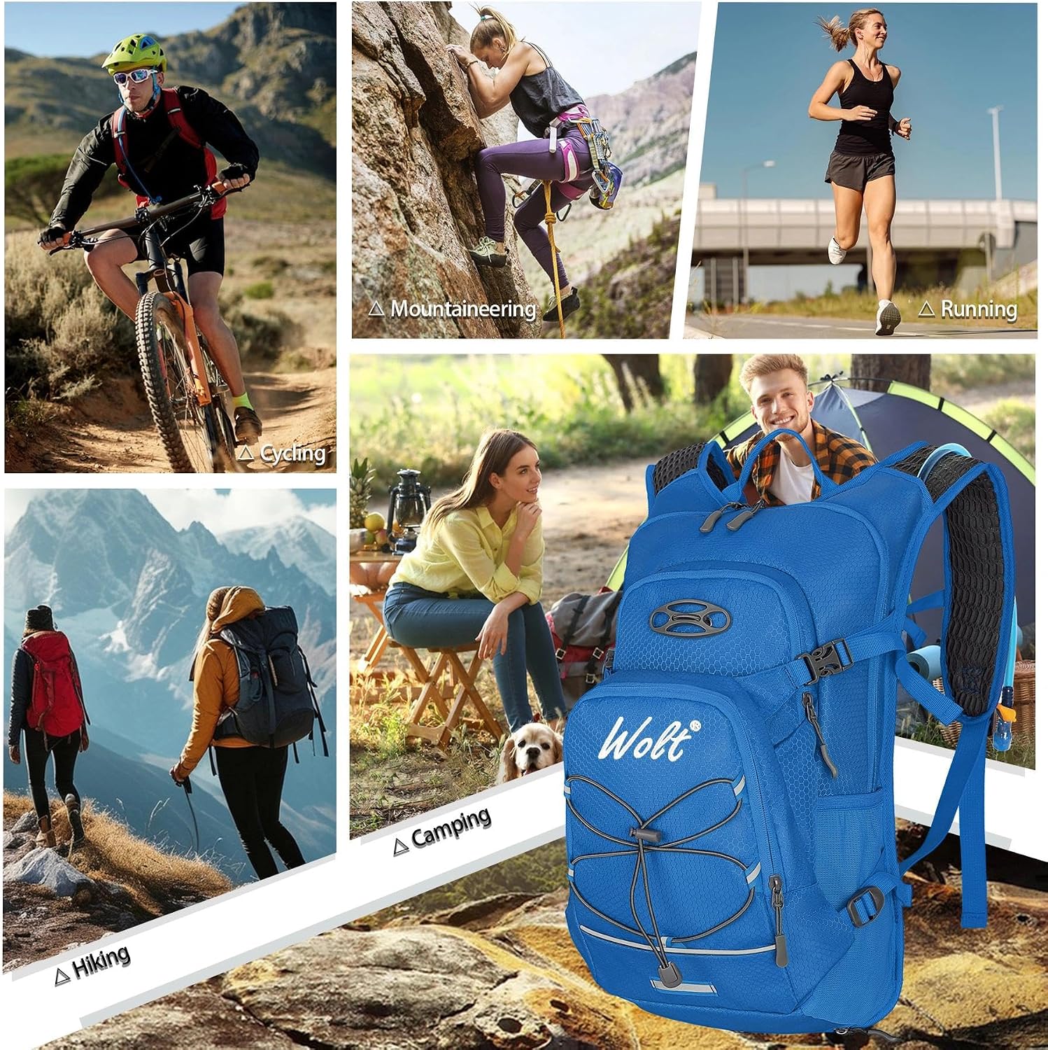 WOLT Hydration Backpack 18L Hiking Water Backpack with 2L Water Bladder for Men Women, Hydration Pack for Running Cycling Biking and Climbing