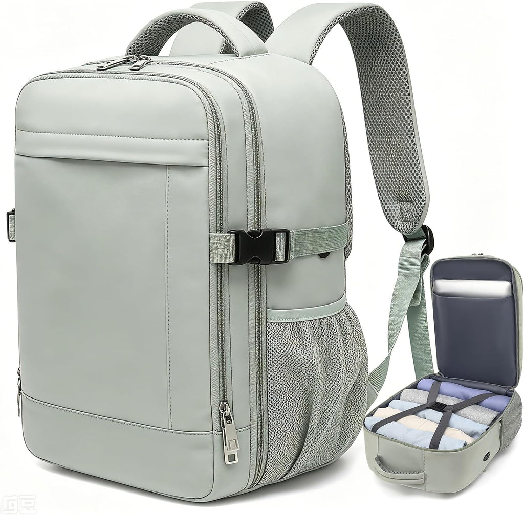 Lossga Travel Backpack for Women Men 18x14x8 Waterproof Carry On Backpack Airline Approved Personal Item Travel Backpack Comfortable Mochila for Work Business Weekender, Green