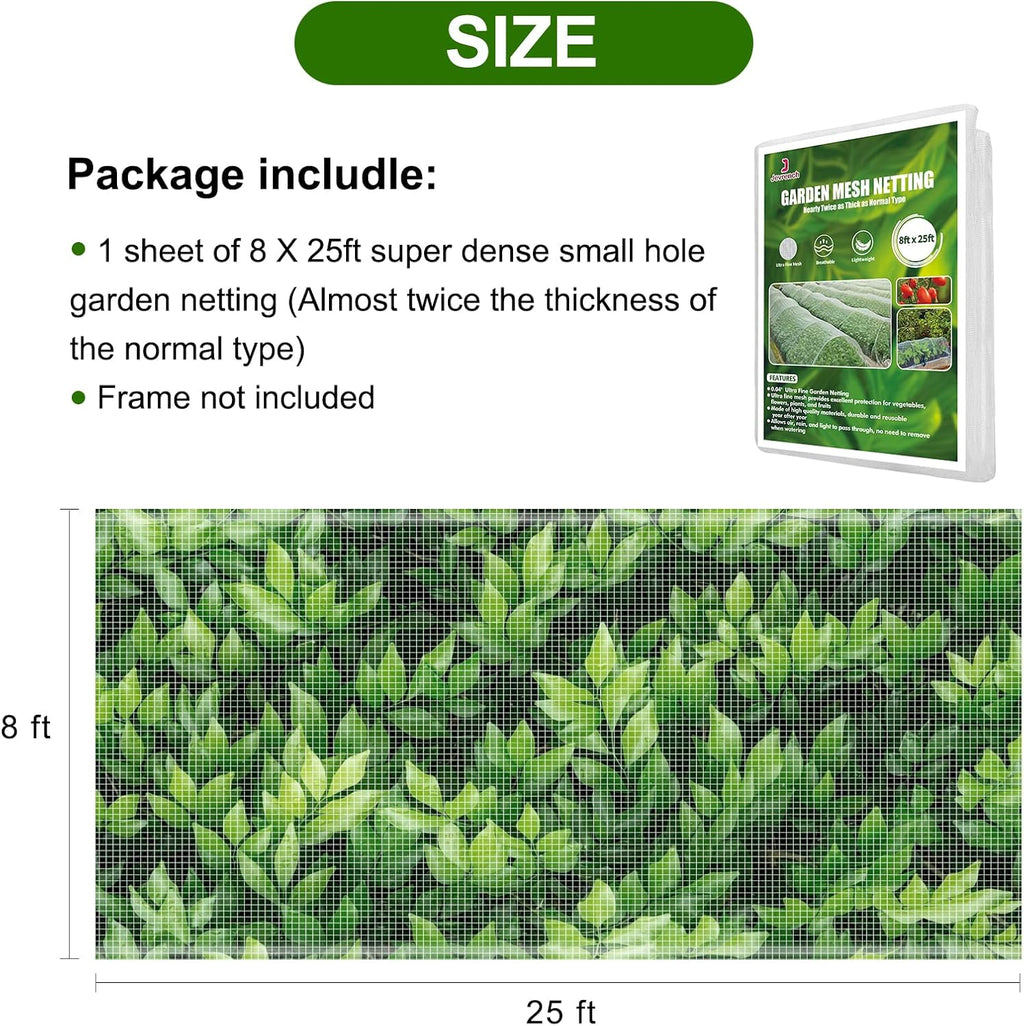 Jevrench 8 x 25 ft Garden Netting Row Cover, Ultra Fine Mesh for Plants