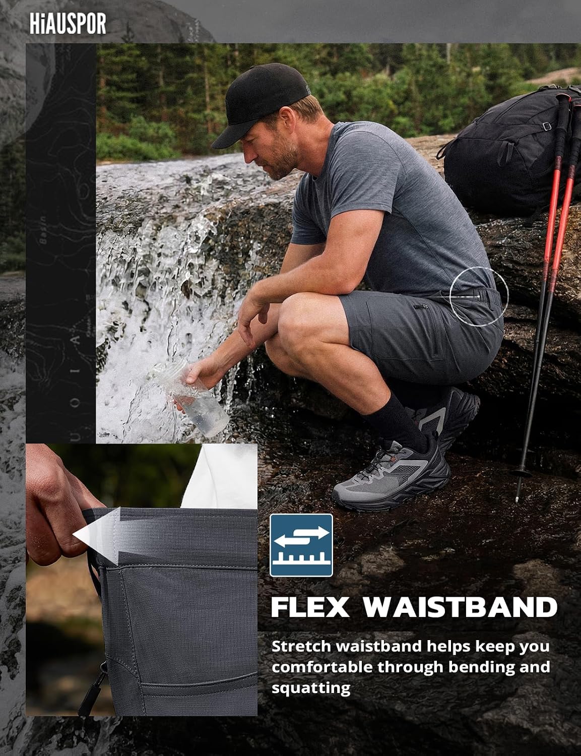 Hiauspor Men's Hiking Cargo Shorts: Quick Dry Lightweight with 6 Pockets