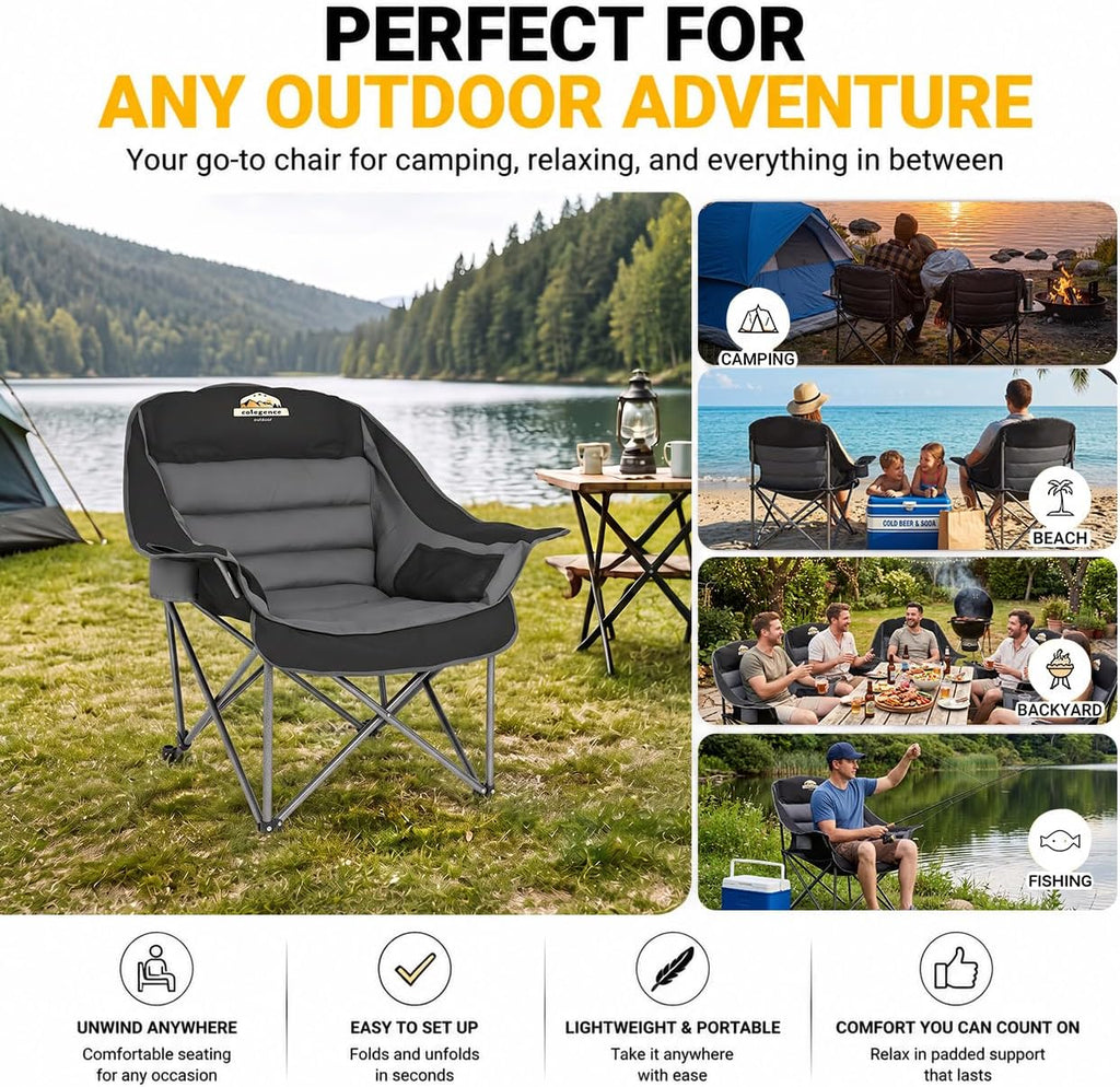 Colegence Oversized Camping Chair for Adults, Padded Lawn Chair 2 Pack
