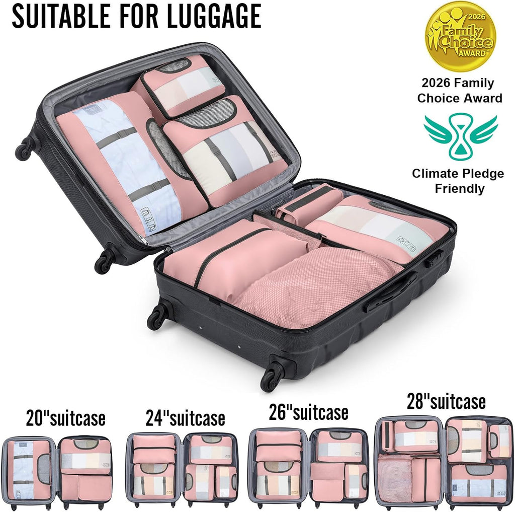 Veken 8 Set Packing Cubes for Travel Essentials,Anti-Wrinkle Buckled Suitcase Organizer for Shoe & Toiletry Bag,Carry On Luggage Bag with 99+ Count Mesh Holes for Airplane & College Dorm Accessories