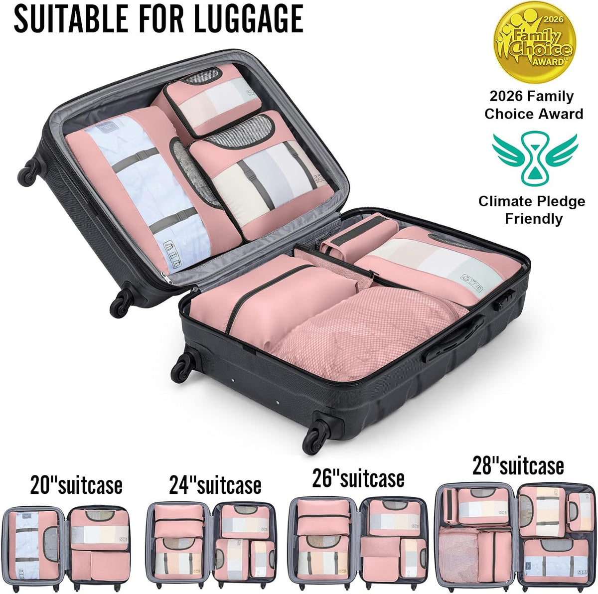 Veken 8 Set Packing Cubes for Travel Essentials,Anti-Wrinkle Buckled Suitcase Organizer for Shoe & Toiletry Bag,Carry On Luggage Bag with 99+ Count Mesh Holes for Airplane & College Dorm Accessories