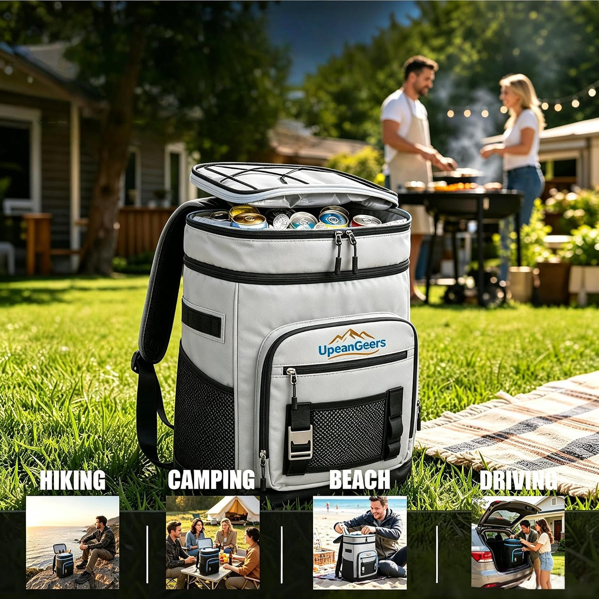 Large Insulated Cooler Backpack,Waterproof Lunch Bag for Men & Women,Ice Packs for Cooler, Road Trip, Beach, Camping,Hiking & Office, Blue & Gray
