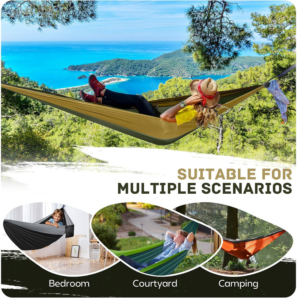 Camping Hammock Lightweight, Portable Hammocks Parachute Hammock with Two Tree Straps, Single or Double Travel Swing Nylon Camp Hammocks, Outdoor Essentials for Beach Backpacking Hiking, Orange