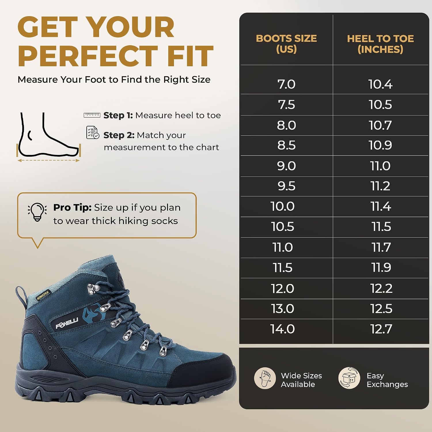 Foxelli Men’s Hiking Boots – Waterproof Breathable & Lightweight Suede Leather Hiking Boots for Men