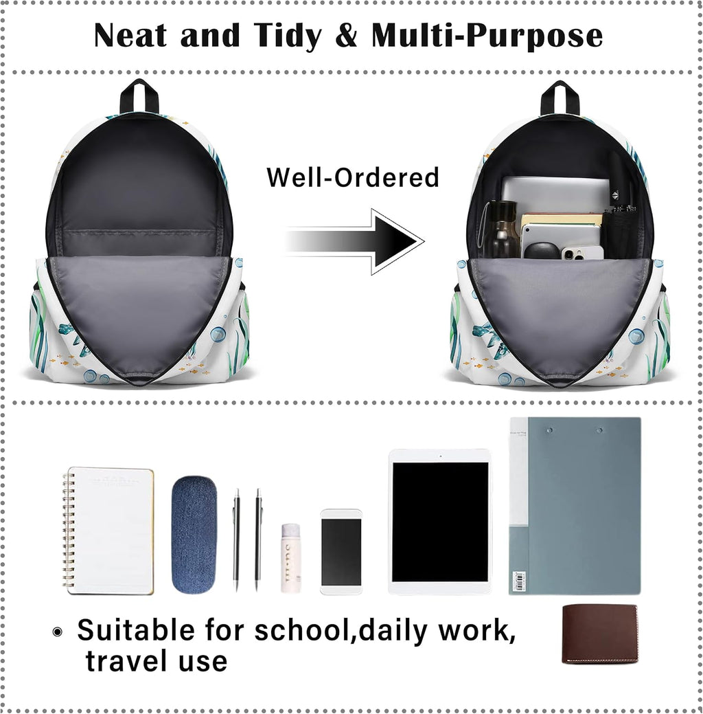 Funny Sea Turtle School Backpack for Girls Boys Bookbag, 17 Inch Sea Turtle Laptop Backpack, Turtles Animals Theme Back Pack for School Travel Hiking Camping