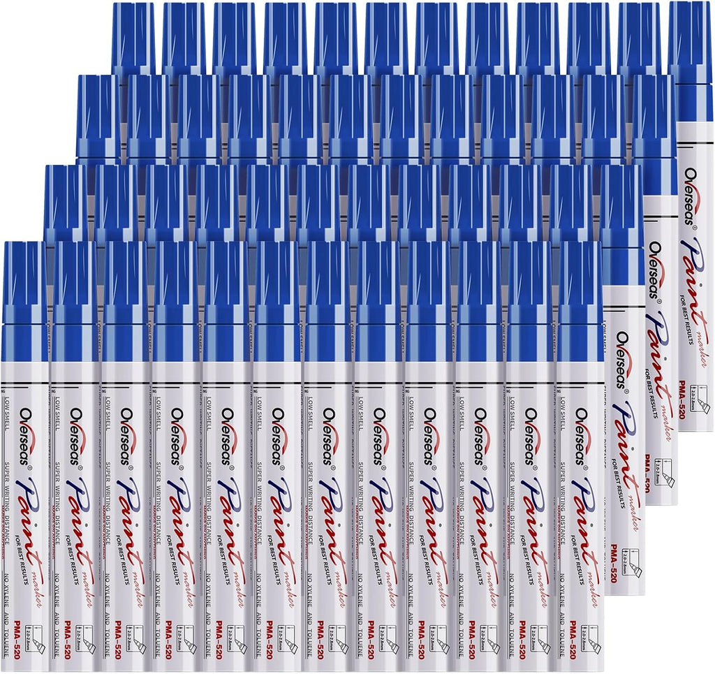 Overseas 48 Blue Paint Pens Permanent Markers, Oil Based Paint Markers