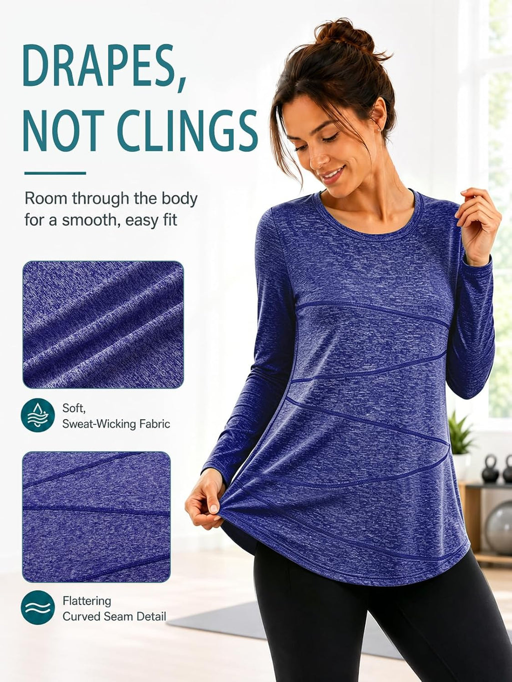 Kimmery Workout Tops for Women Long Sleeve Shirts for Women Quick Dry Line Decor Yoga Tops Sizes S-3XL