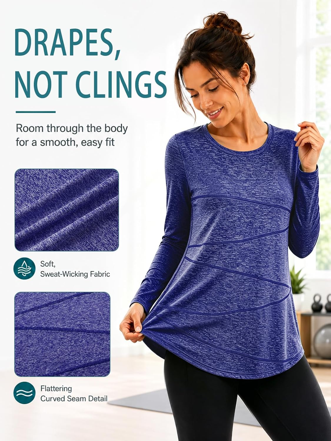 Kimmery Workout Tops for Women Long Sleeve Shirts for Women Quick Dry Line Decor Yoga Tops Sizes S-3XL