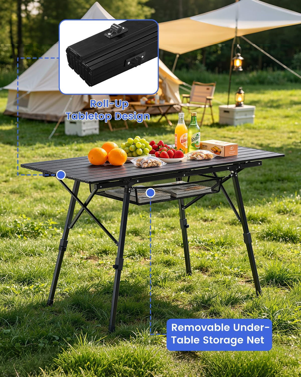 Raynesys Aluminum Folding Camping Table,Adjustable Height & Portable,Black
