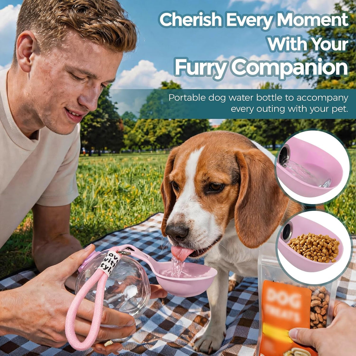 Portable 10oz Dog Water Bottle, Leakproof Cup with Folding Silicone Bowl