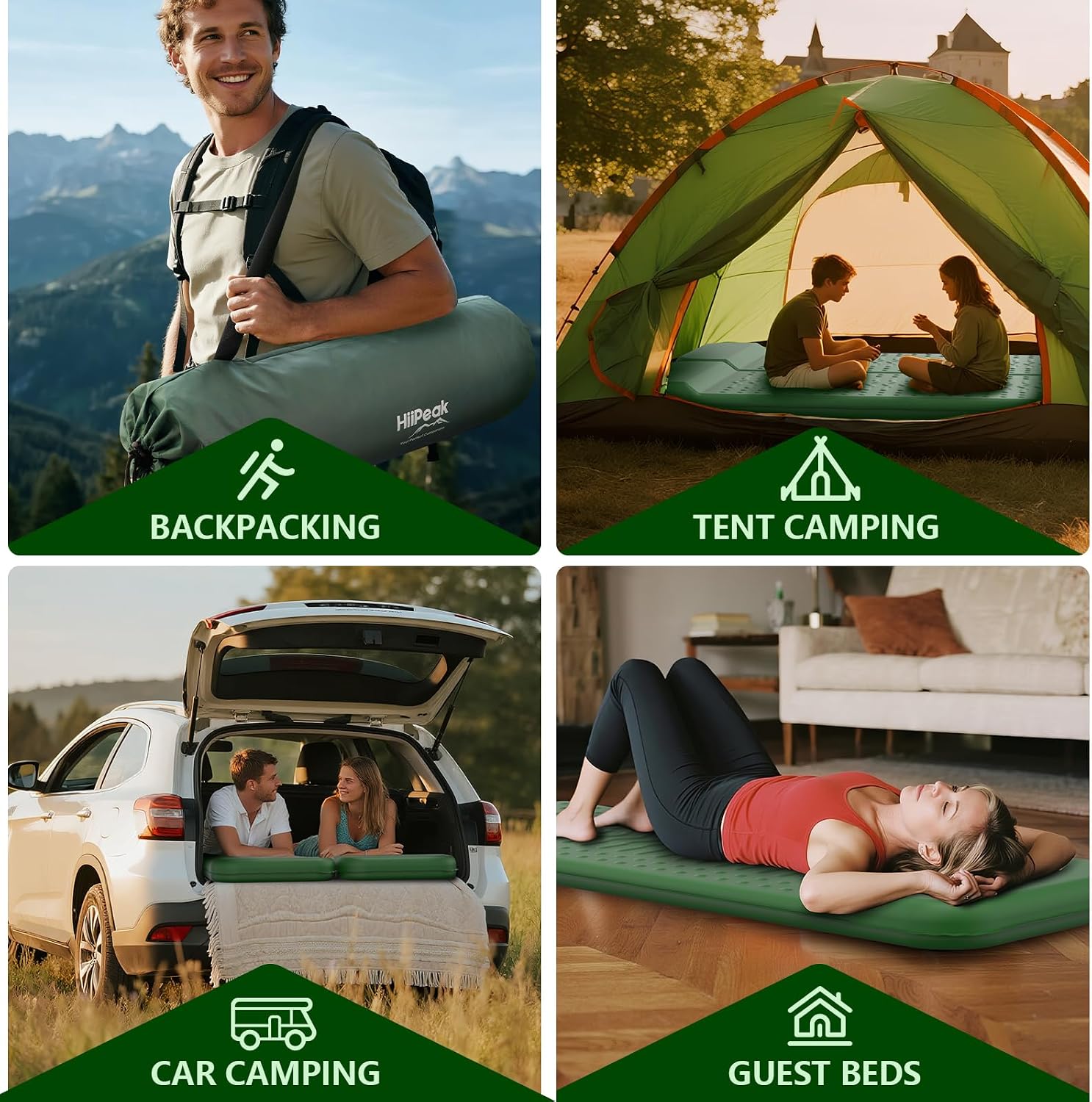 HiiPeak Memory Sleeping Pad, Compact 3" Thick Foam Sleeping Mats with Pillow, 9.5 R-Value Insulated Camping Mattress Pad, Easy Inflate & Deflate, Inflatable Sleep Mat for Backpacking Hiking Car Tent