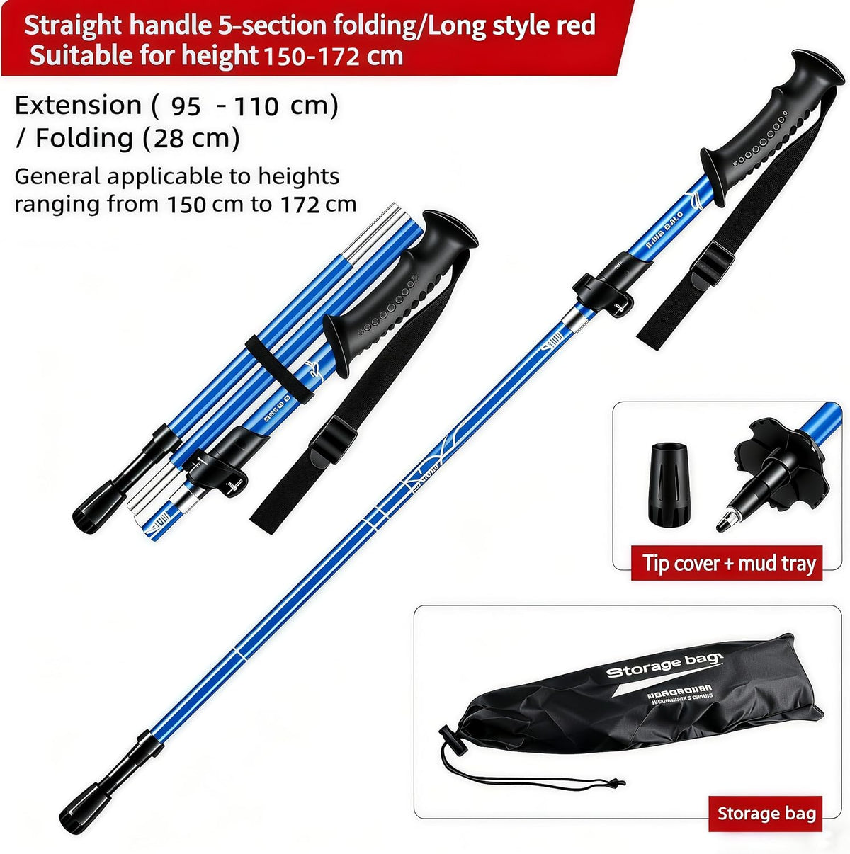 Collapsible Trekking Poles, Aluminum, Adjustable Height with Quick-Lock, Ergonomic Grip, for Hiking and Mountaineering