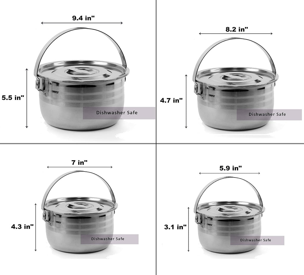 Wealers Camping Cookware Set - Compact Stainless Steel Campfire Cooking Pots and Pans | Combo Kit with Travel Tote Bag | Rugged Outdoor Cook Set for Hiking | Barbecues | Beach