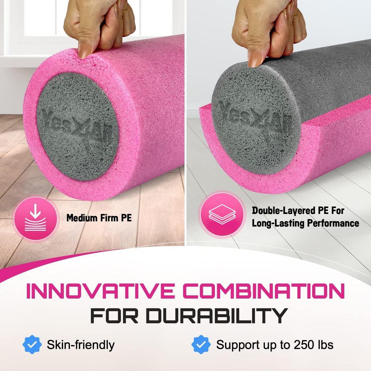 Yes4All Medium Firm Two-Layer PE Foam Roller for Yoga & Pilates