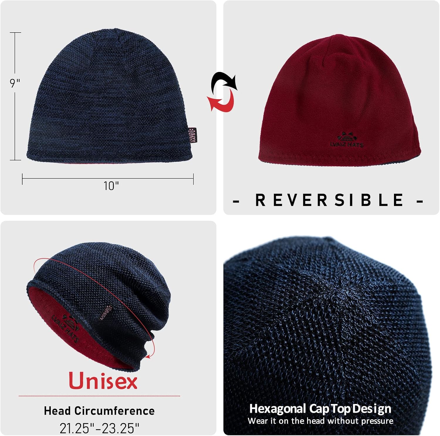 Lvaiz Winter Beanie for Men Women Warm Fleece Lined Reversible Skull Cap
