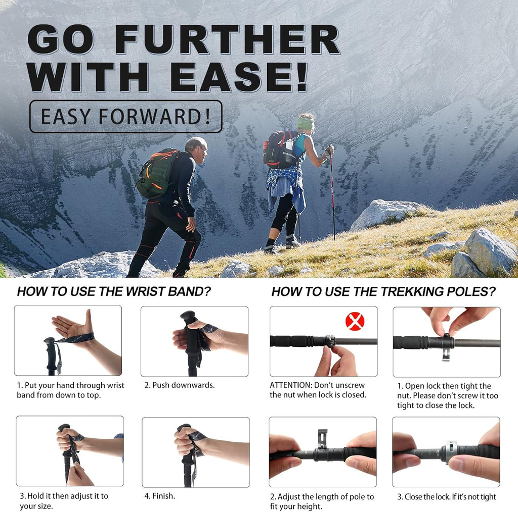 G2 GO2GETHER Aluminum Trekking Poles - Quick Adjustable Locks, Comfort Handle, Padded Strap, Snow Baskets - Walking Sticks Suitable for Hiking, Walking