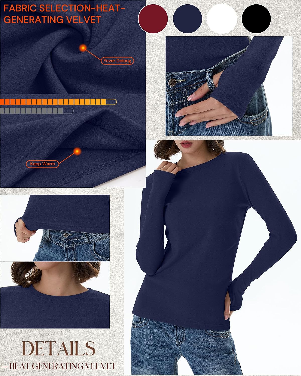 Neer 4 Pack Women's Thermal Fleece Lined Shirts Warm Base Layer