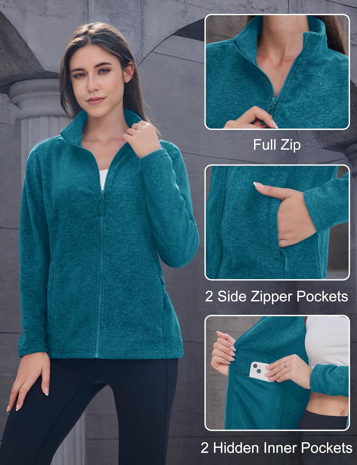 MAGCOMSEN Womens Fleece Zip Up Jacket with Pockets Lightweight Soft Coat