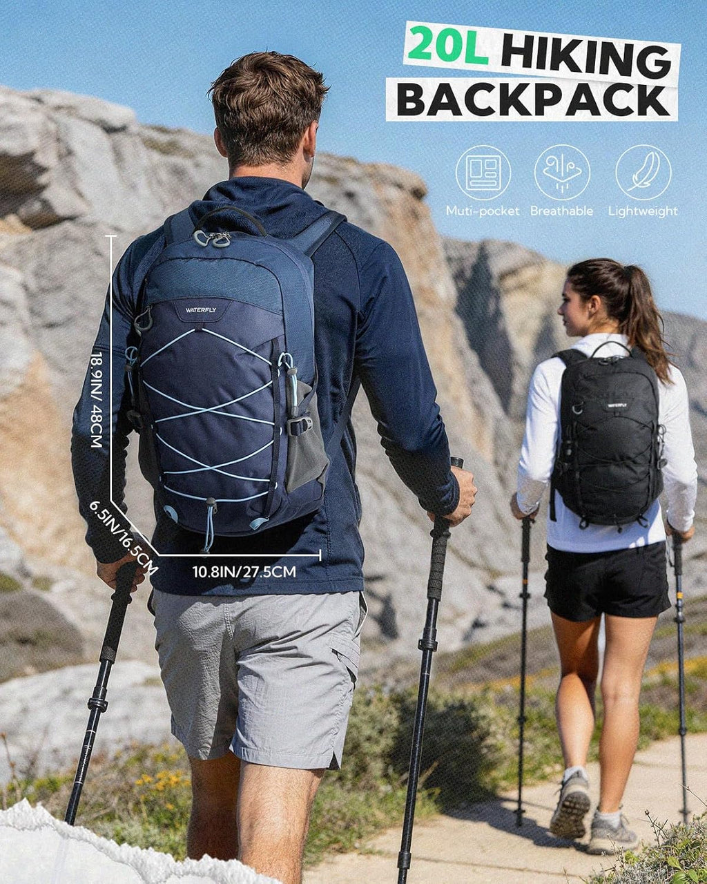 WATERFLY Hiking Backpack 20L, Lightweight Outdoor Daypack Water Resistant