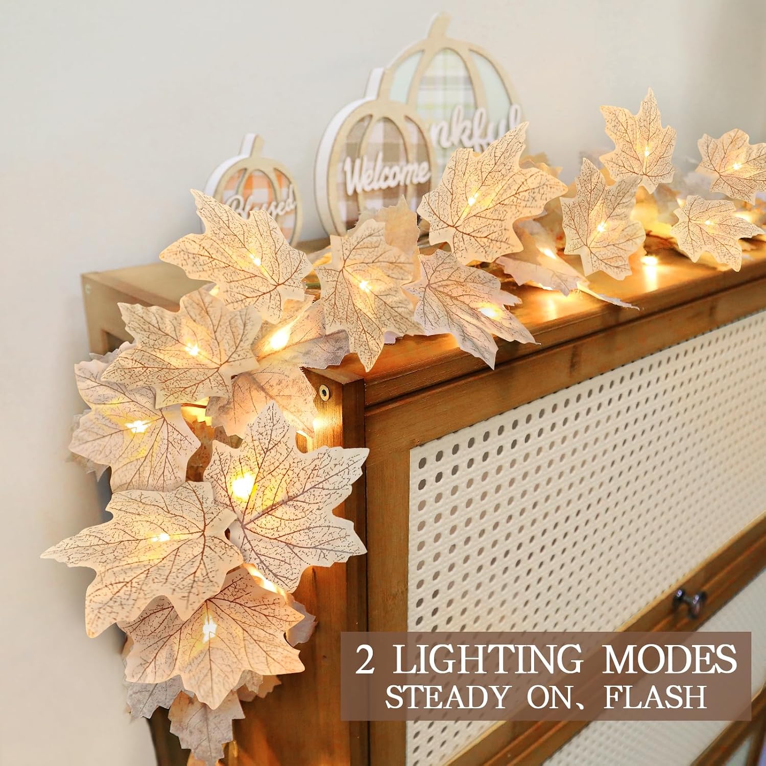 3 Pack Fall Garland with Lights, Total 19.5Ft 60LED Autumn String Lights