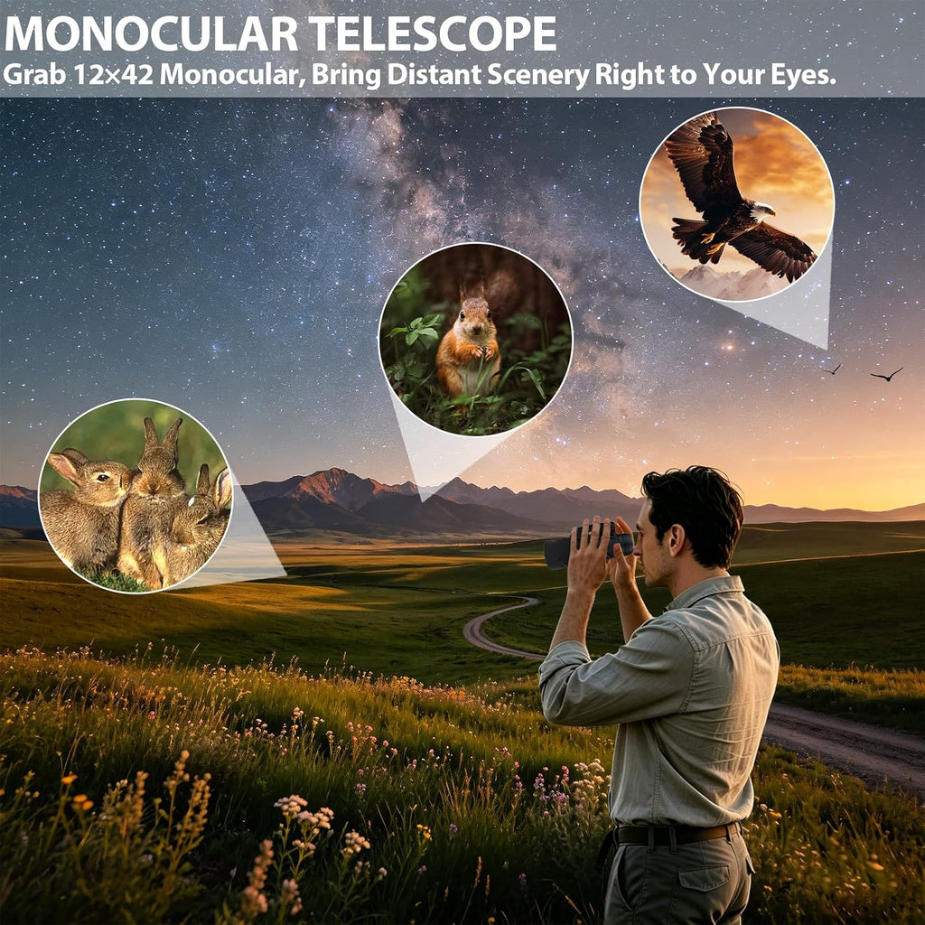BIBIRE 12X42 Monocular Telescope for Adults High Powered Bird Watching