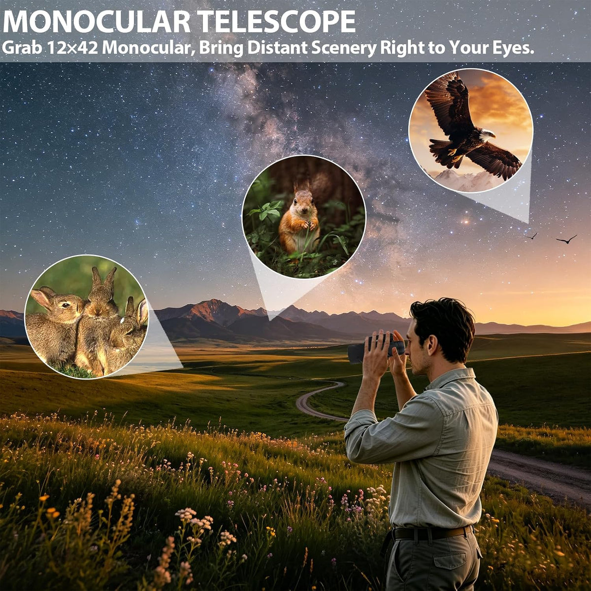 BIBIRE 12X42 Monocular Telescope for Adults High Powered Bird Watching