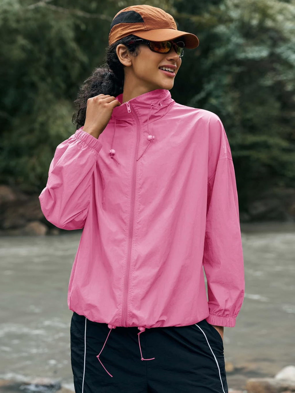 Yousify Womens Waterproof Rain Jackets Lightweight Zip Up Raincoat Outdoor Hiking Hooded Windbreaker with Pocket