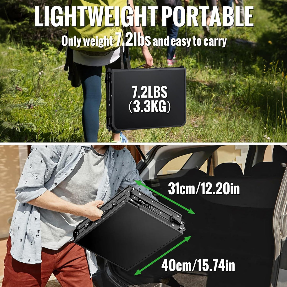 GARLLEN Folding Camping Table 34.2" Lx15.7 W, 3 Adjustable Height Max 27.5"