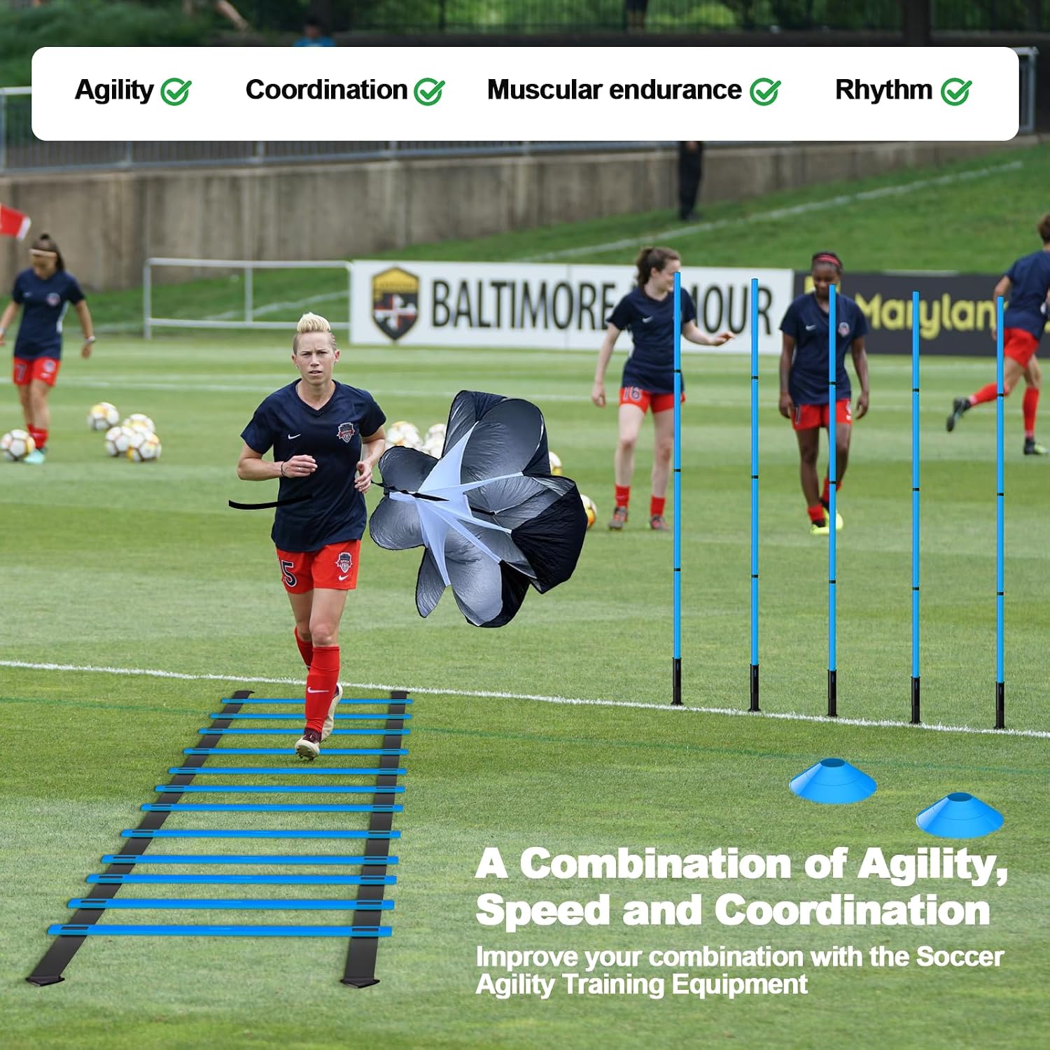 24Pcs Soccer Agility Training Equipment Set Ultimate Agility Poles Cones Ladder More for Quick Assembly and Easy Portability Suitable for All Skill Levels Enhance Speed Agility Training