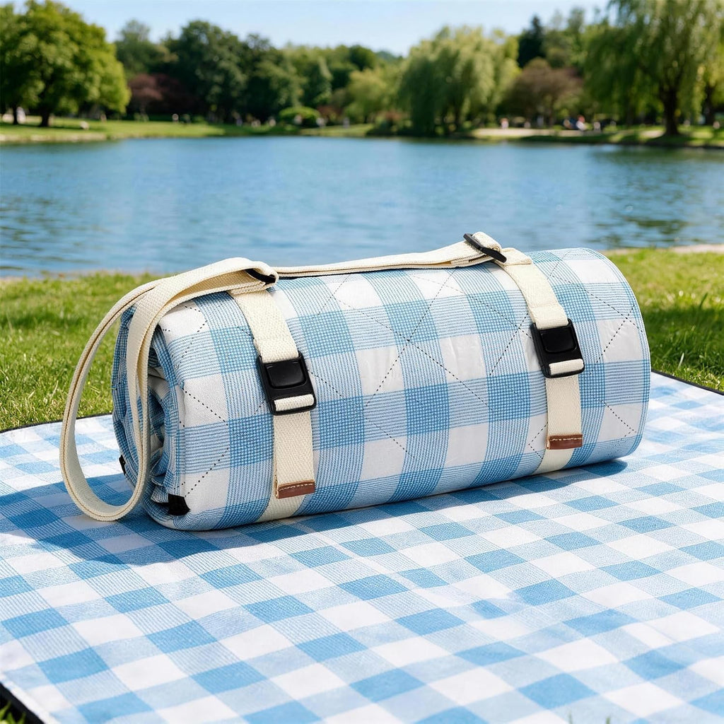 WILLOW WEAVE Large Picnic Blanket Waterproof,Outdoor Blanket - Blue