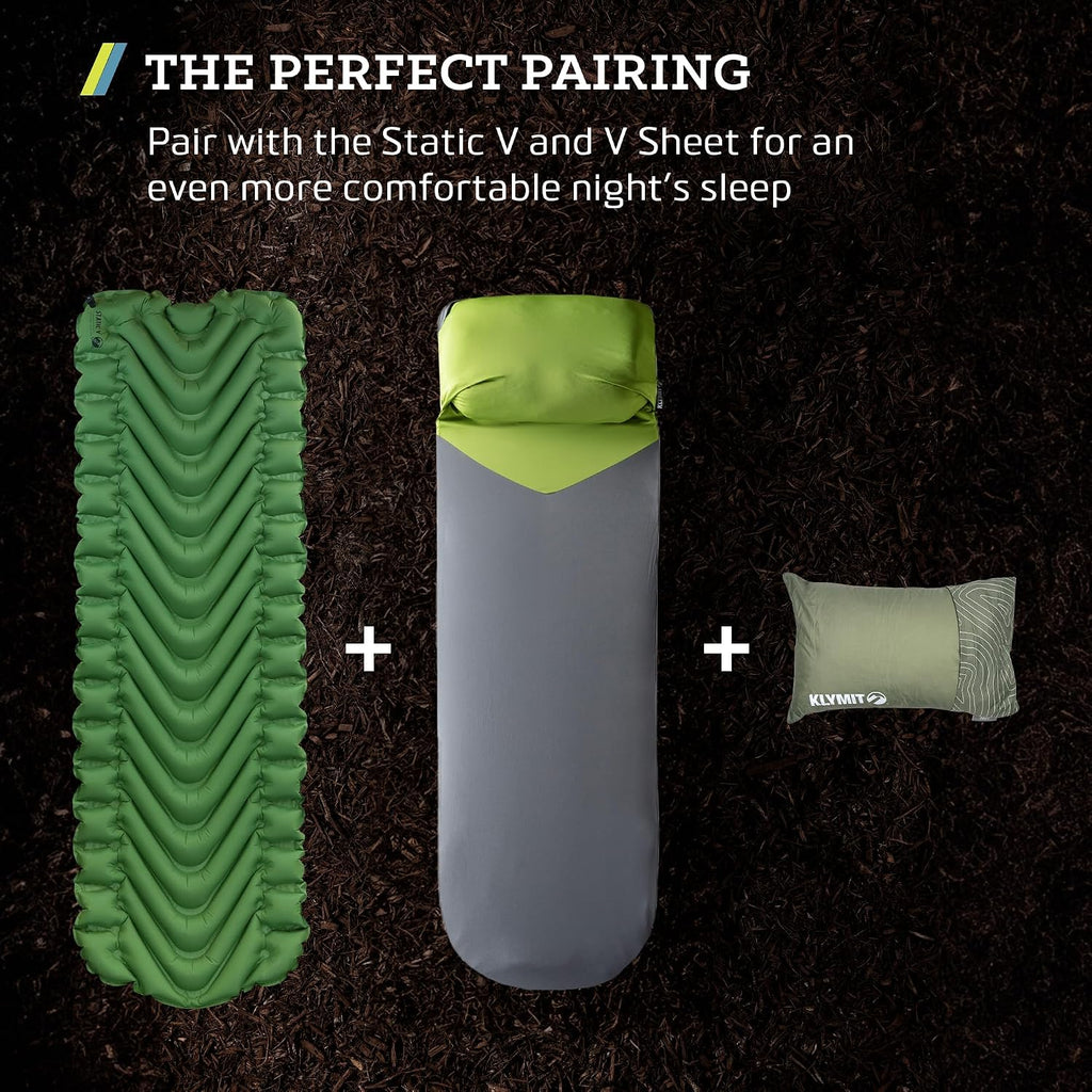 Klymit Drift Camping Pillow, Shredded Memory Foam Travel Pillow with Reversible Cover for Outdoor Use, Green, Large