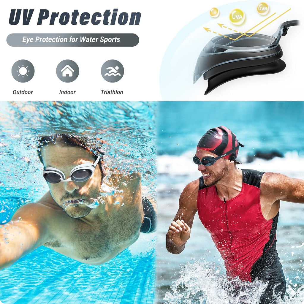 Seago Swim Goggles Adult Men Women Youth Junior 2 Pack Anti-Fog Flat Lens
