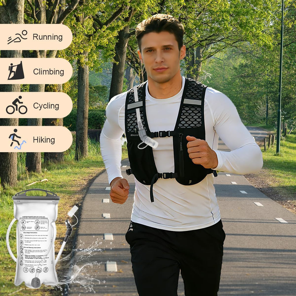 Running Vest Hydration Backpack for Men Women, Lightweight Breathable Hydration Packs, Adjustable Chest Straps Daypack, Reflective Water Running Vest for Marathon, Trail, Hiking, Cycling