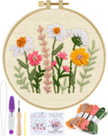 ERKOON Punch Needle Kit Beginners Adults, DIY Easy Flower Embroidery Set for Starter Art Craft, Needling Punching Project with Patterns, Tools, Yarns, Hoop, Instruction (Colorful Daisies)