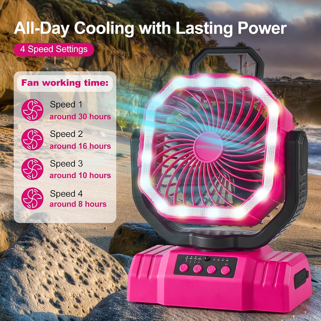 Odoland Portable Camping Fan with Light, 20000mAh Rechargeable Battery Fan