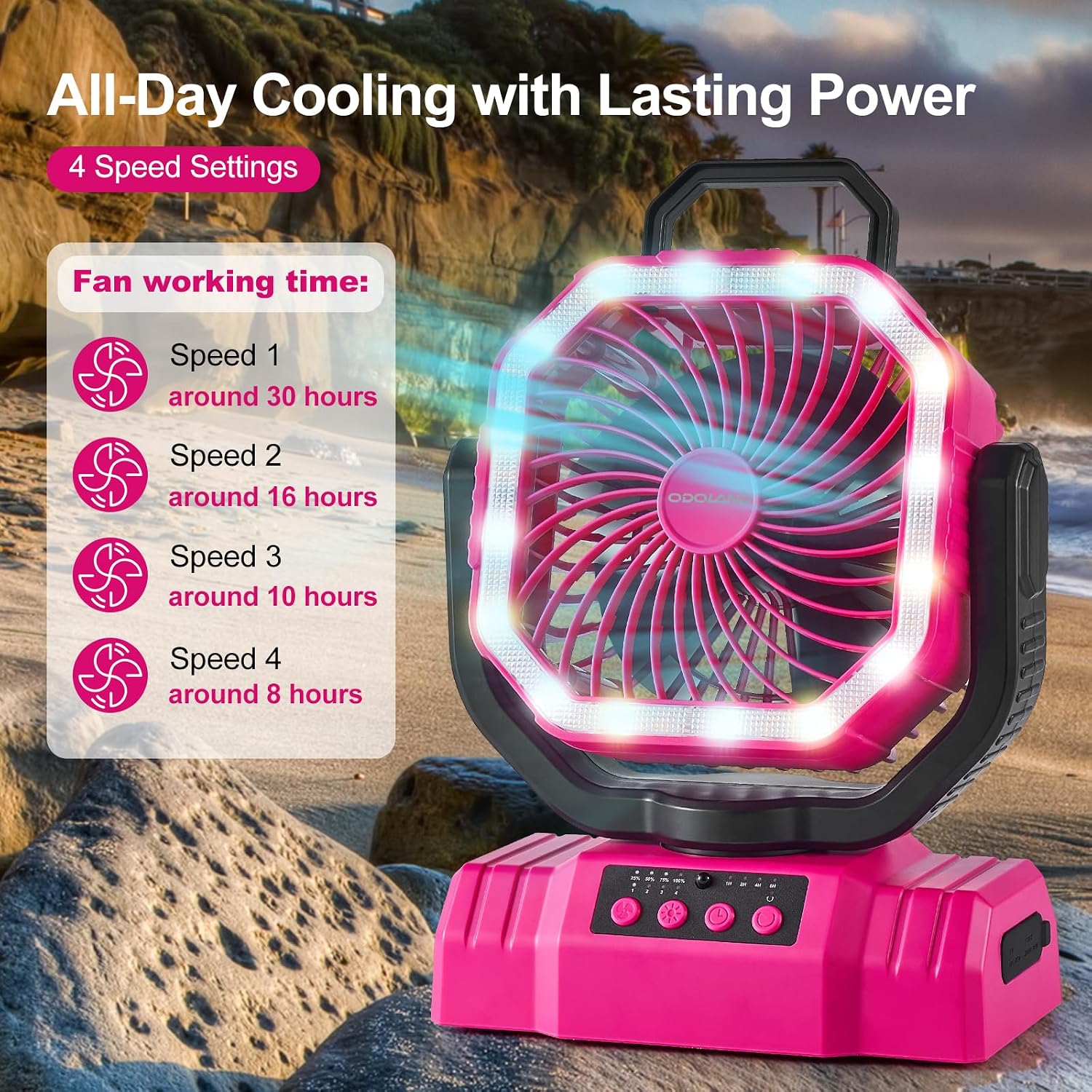 Odoland Portable Camping Fan with Light, 20000mAh Rechargeable Battery Fan
