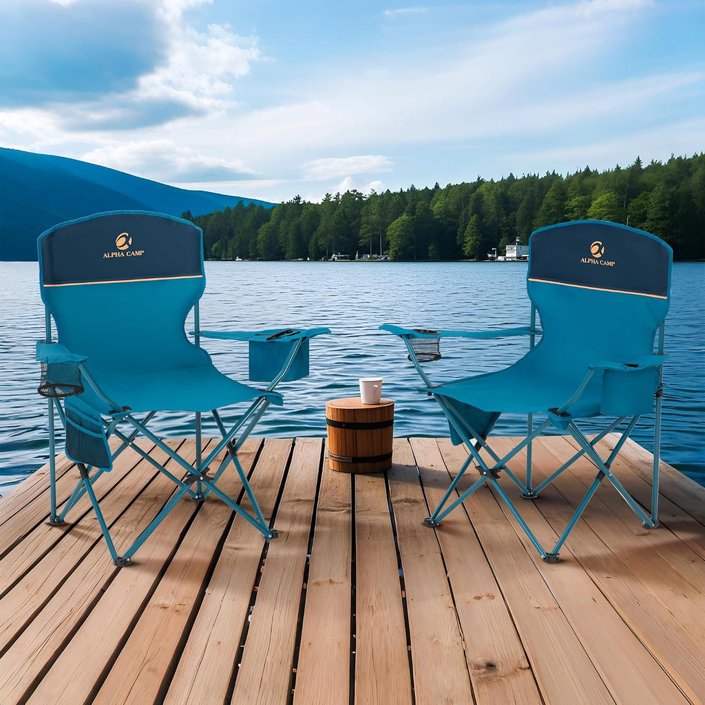 ALPHA CAMP 2-Pack Folding Camping Chair with Cooler Bag & Lumbar Support