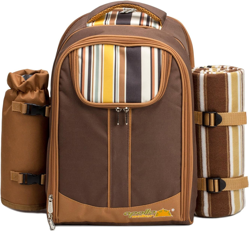 Picnic Backpack, 2-Person with Blanket & Wine, Family & Lovers Gift, Brown