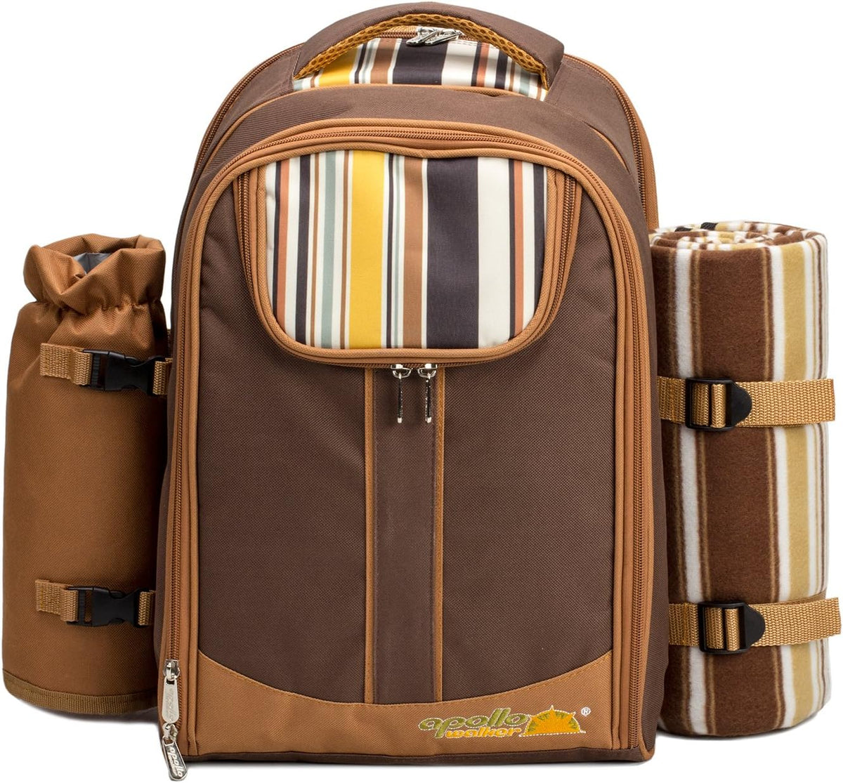 Picnic Backpack, 2-Person with Blanket & Wine, Family & Lovers Gift, Brown